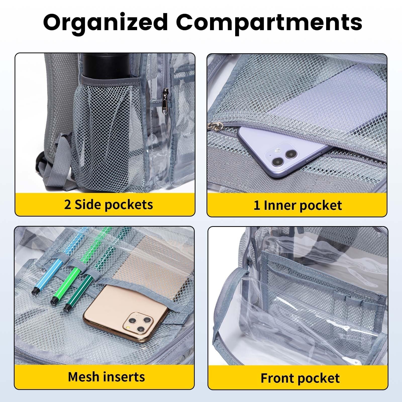 Clear PVC Backpack Heavy Duty Transparent Bag with Reinforced Straps - Large Cap5
