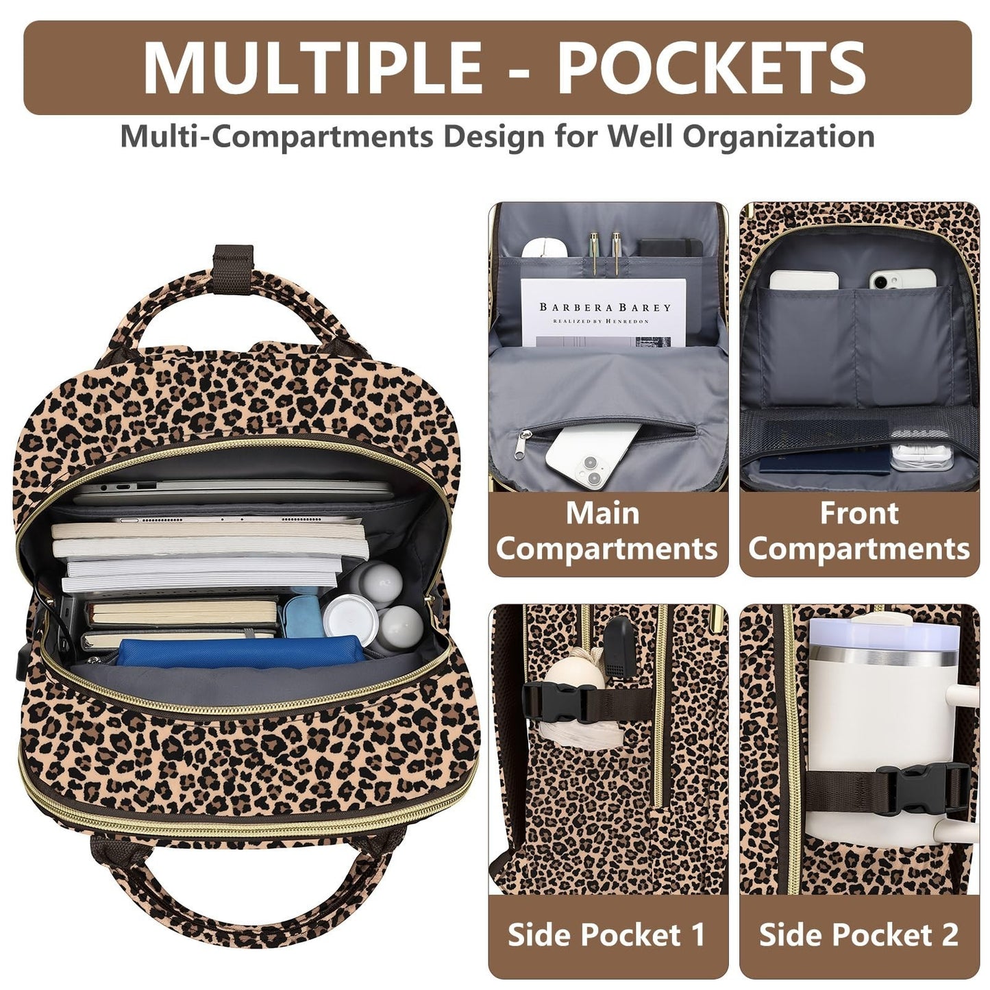 Stylish Laptop Backpack for Women   15.6" College Bookbag with Large Tumbler Poc3