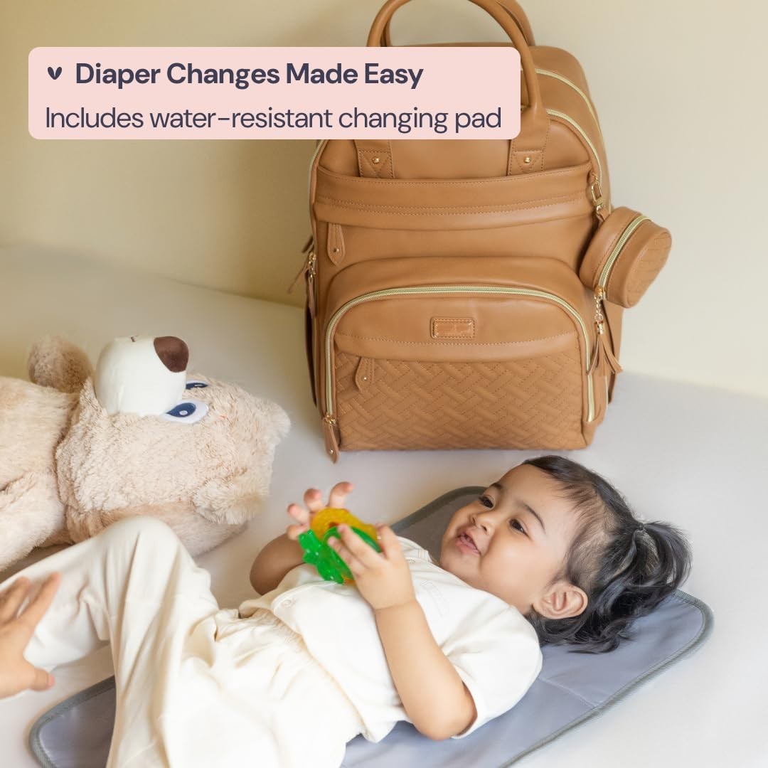 Multi Function Leather Diaper Bag Backpack   Water Resistant, Changing Pad, Stro8