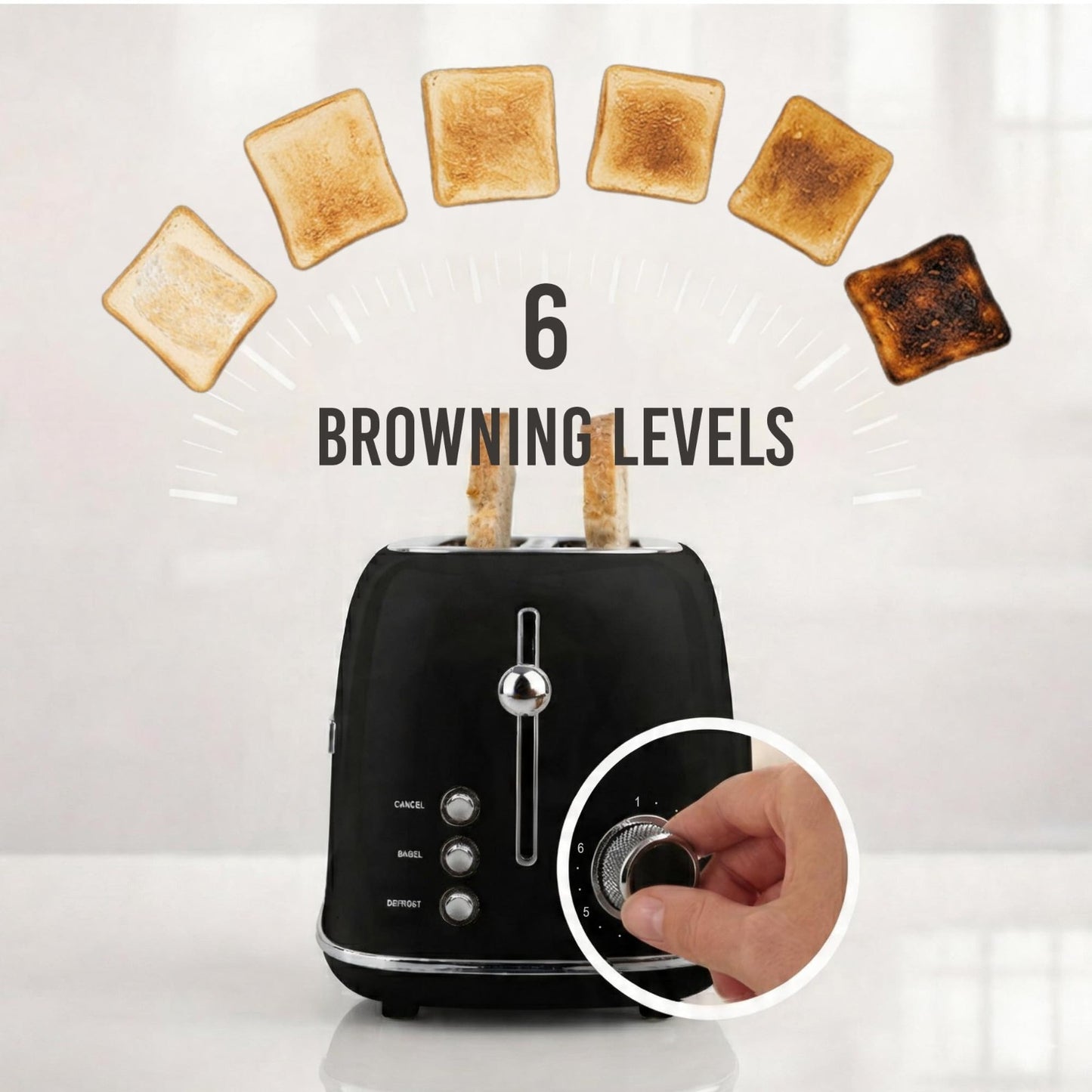 Retro 2 Slice Toaster   Vintage Design, Wide Slots, Crumb Tray, 6 Toast Levels4