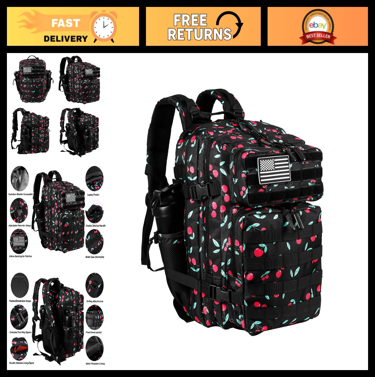 Tactical Military Backpack 25L/35L   Army Assault Pack Rucksack with Water Bottl0