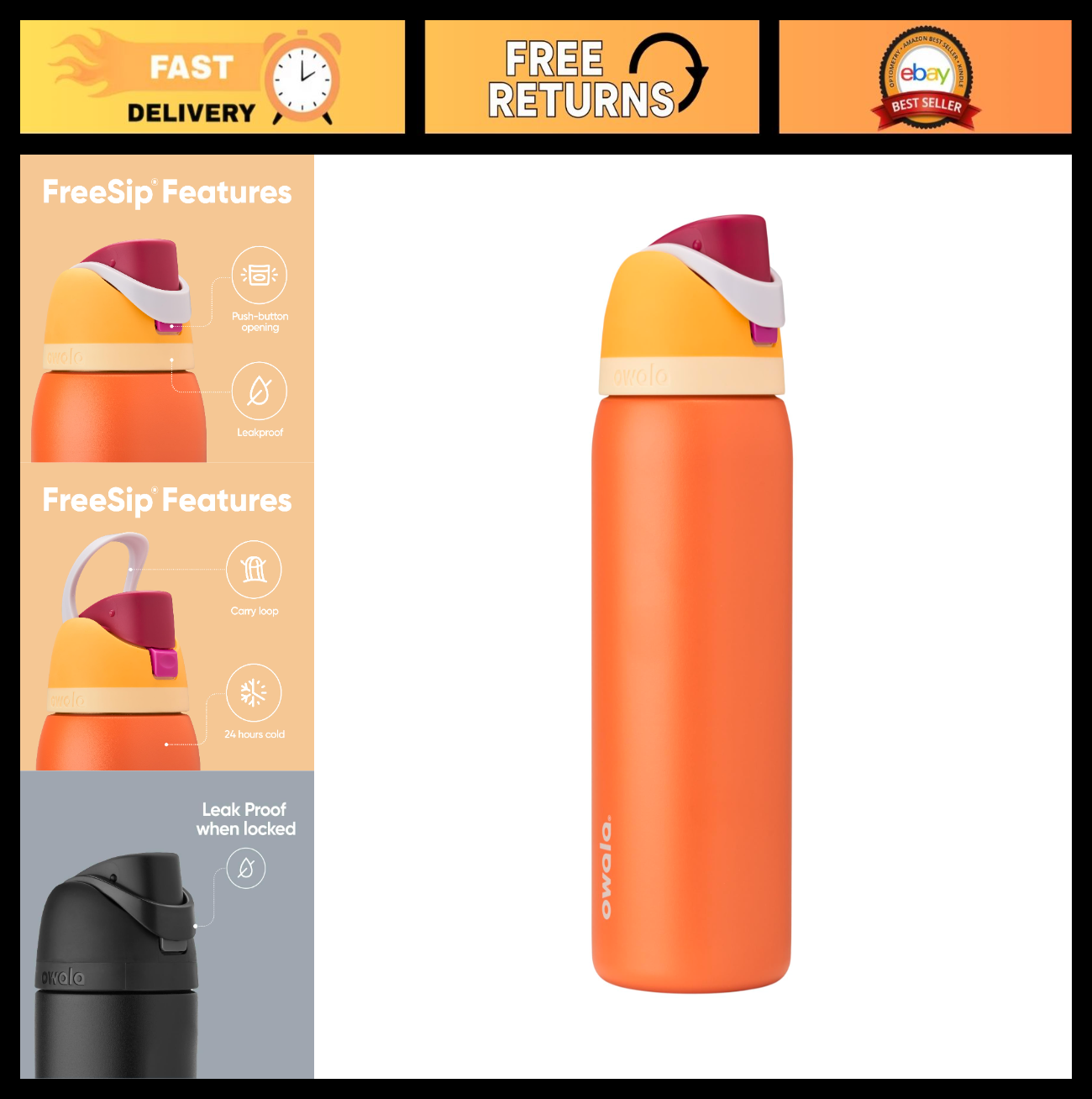 Insulated Stainless Steel Water Bottle 32 oz with Straw   BPA Free, Sports & Tra0