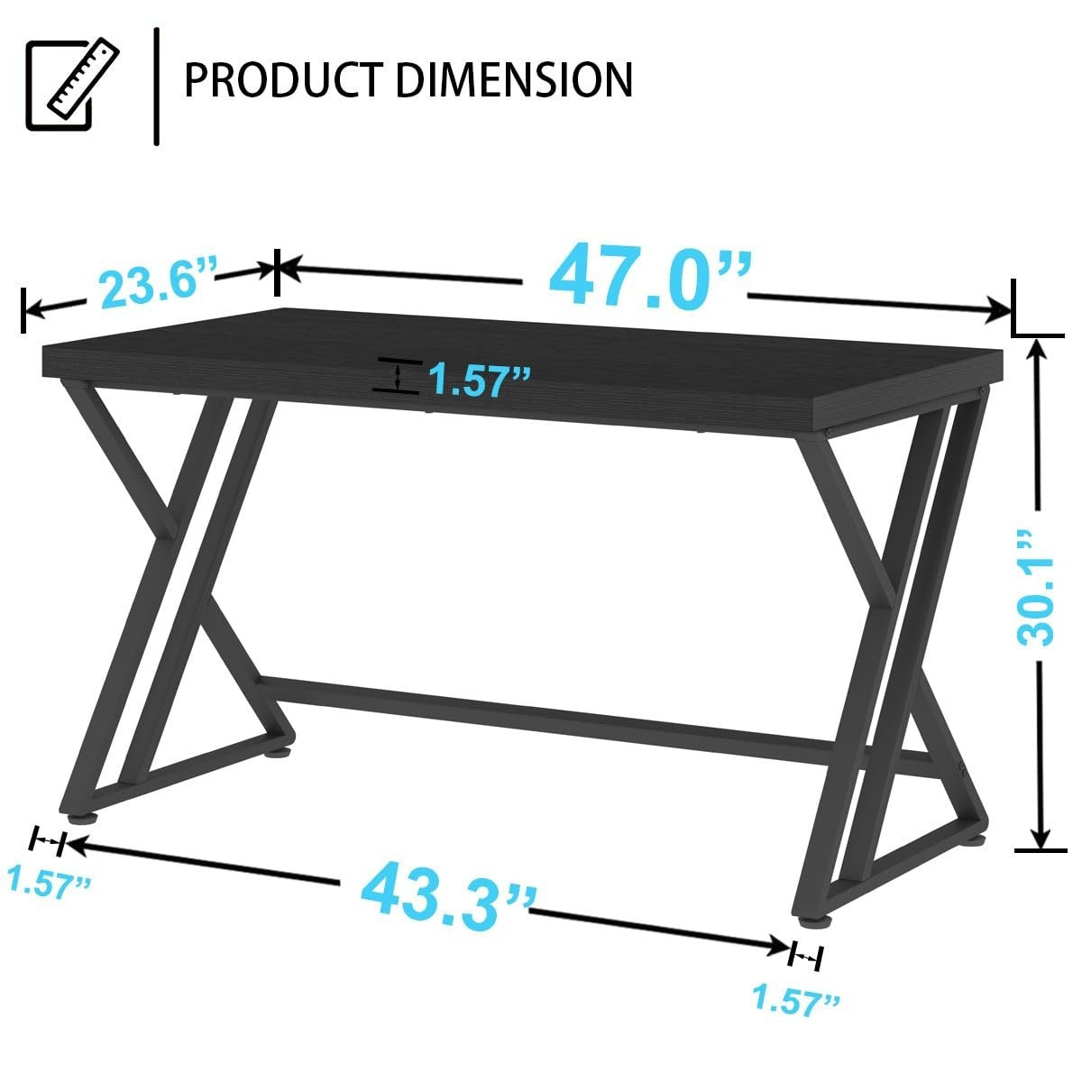 47 Inch Black Oak Metal Wood Computer Desk - Modern Home Office Furniture2
