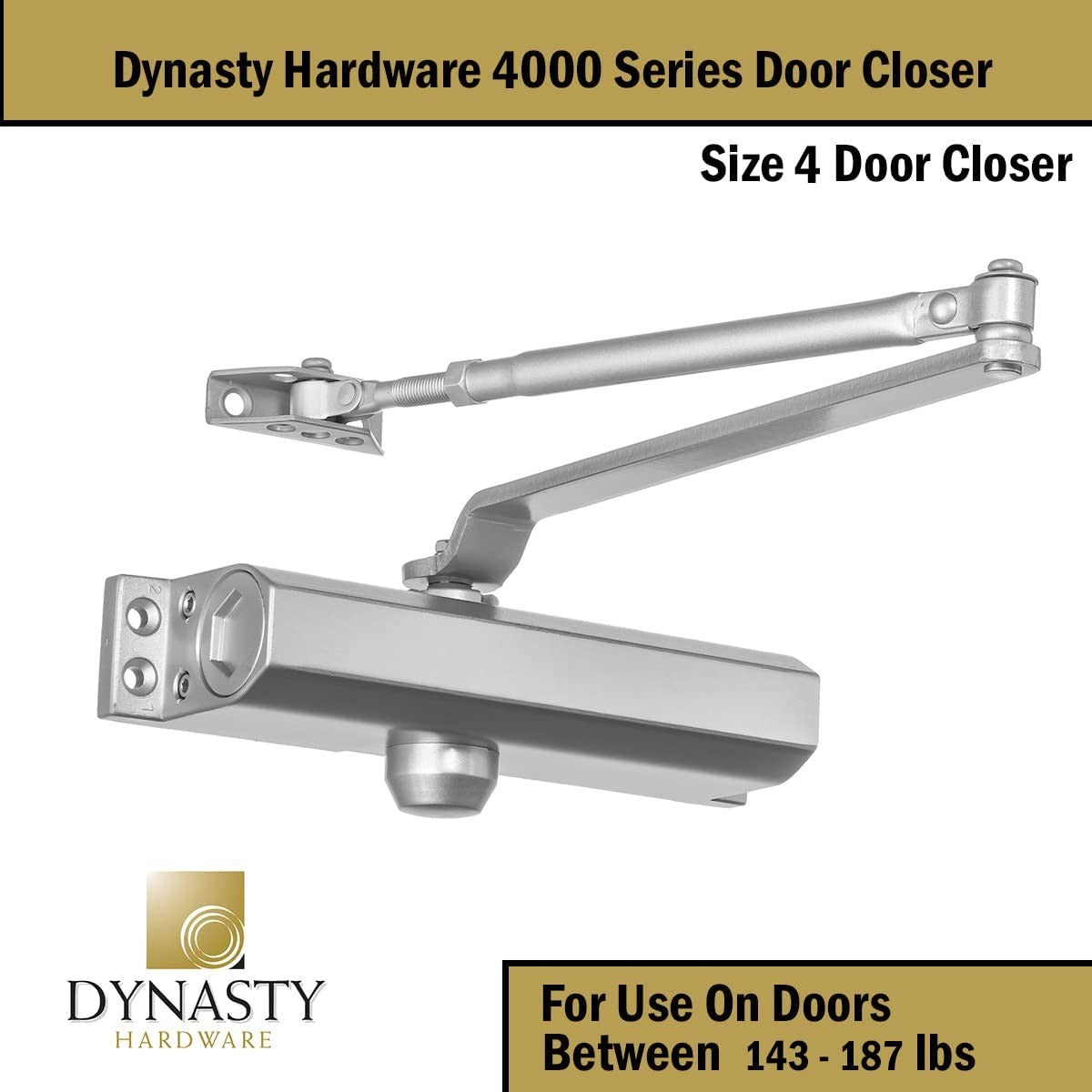 Commercial Hydraulic Door Closer, Self Closing Spring Size 4, Surface Mount, Alu4