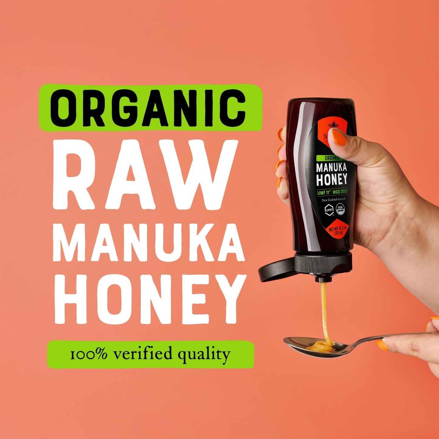 Organic Manuka Honey 13.2 oz Squeeze Bottle | MGO 300+ UMF 11+ USDA Certified2