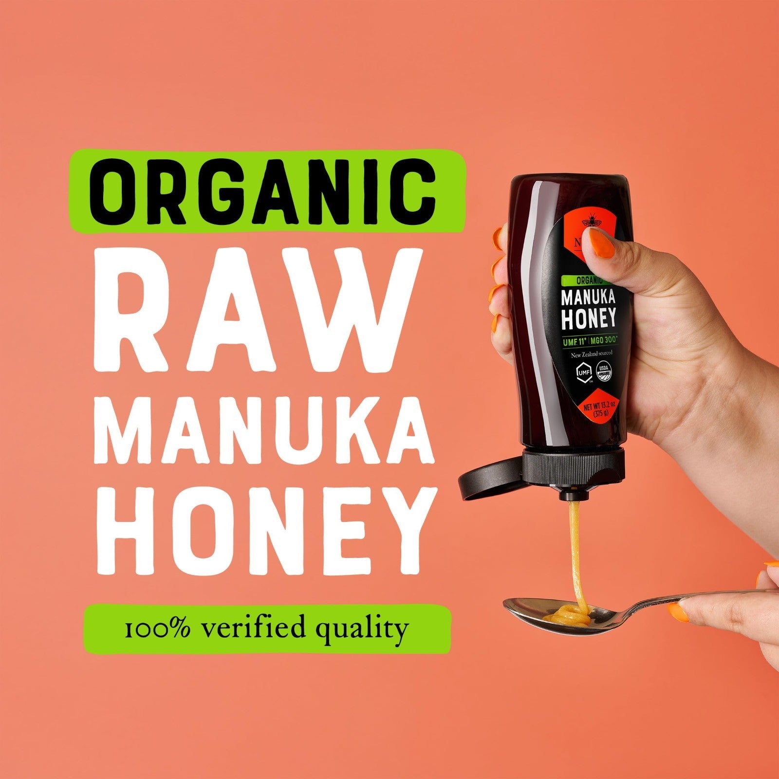 Organic Manuka Honey 13.2 oz Squeeze Bottle | MGO 300+ UMF 11+ USDA Certified2