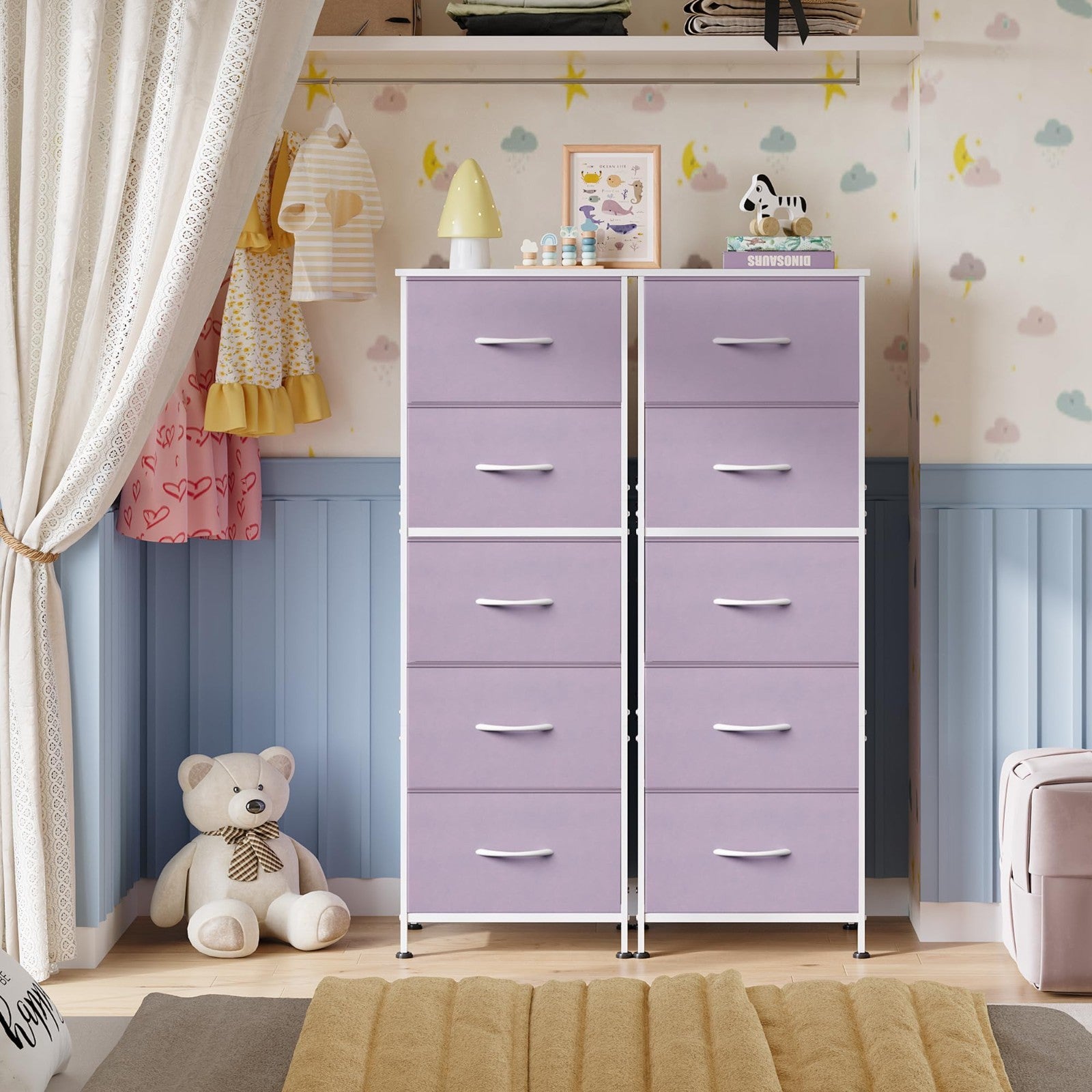 Tall Dresser for Bedroom - 5 Drawer Vertical Storage Chest, Purple Fabric, Small7