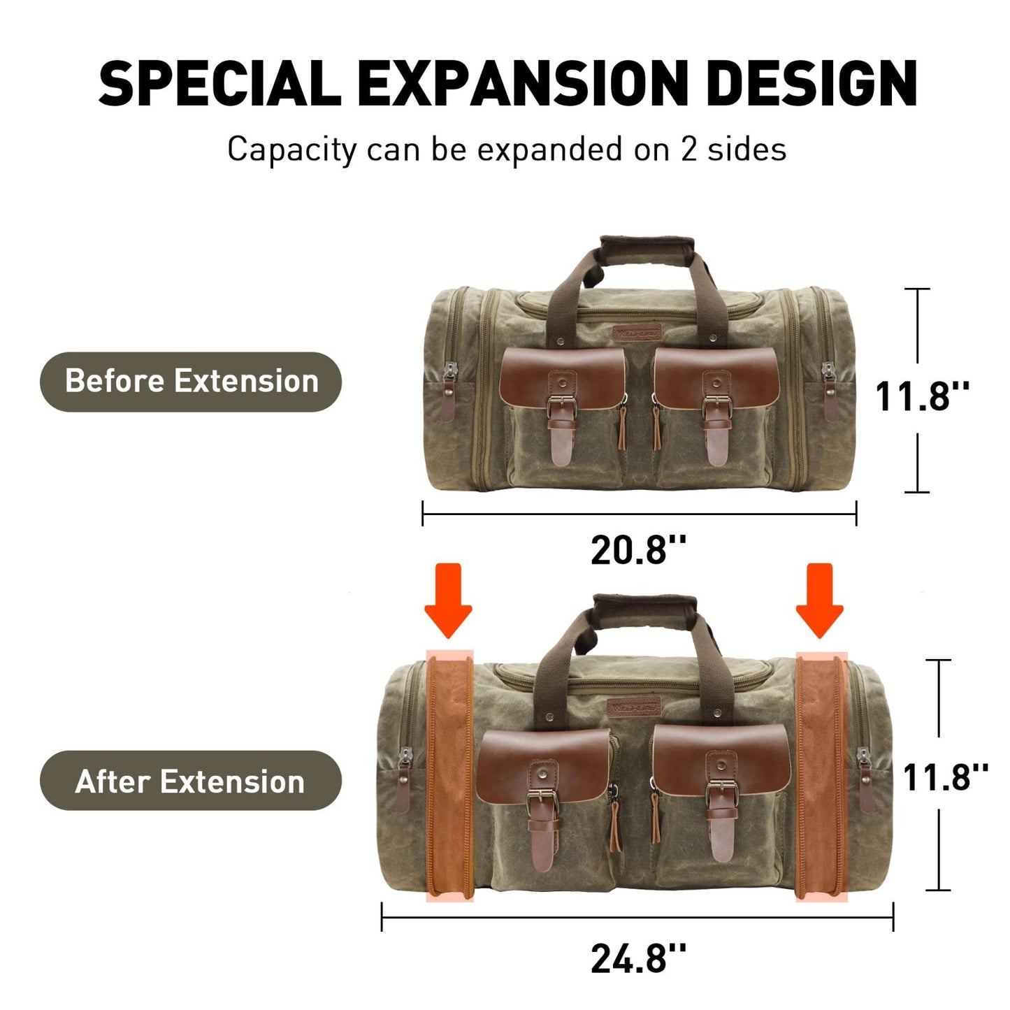 50L Waxed Canvas Duffle Bag   Waterproof Weekender Overnight Travel Tote2