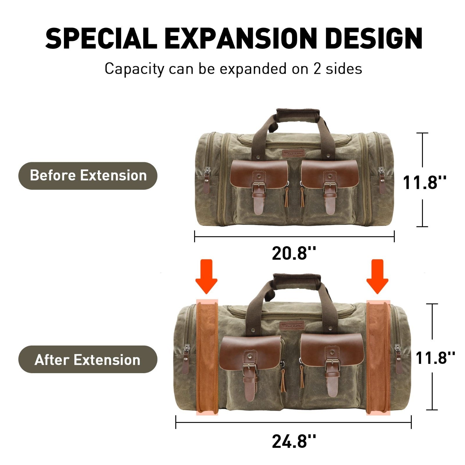 50L Waxed Canvas Duffle Bag   Waterproof Weekender Overnight Travel Tote2
