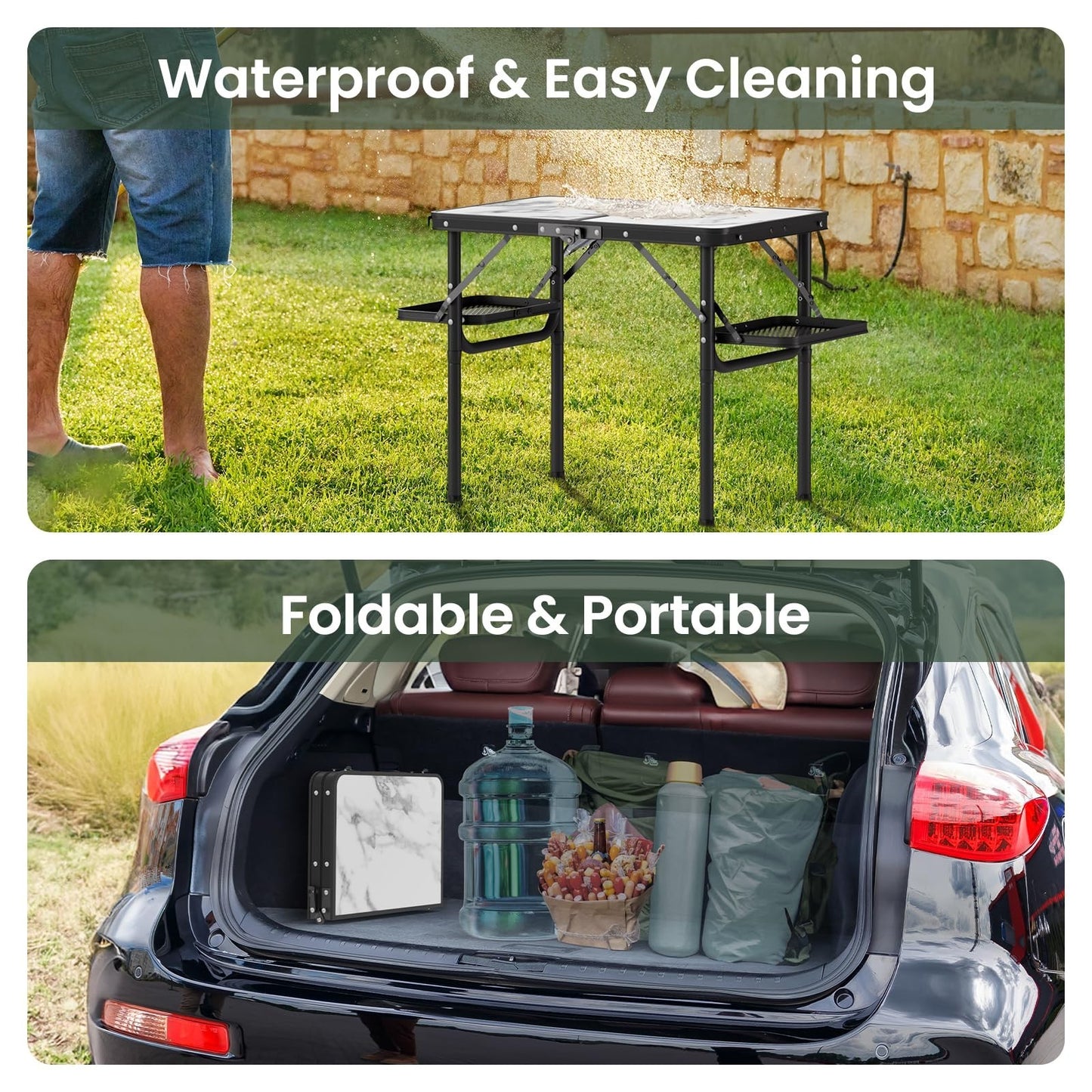 Compact Folding Camping Table 2ft with Storage Bag & Side Racks - Lightweight &6