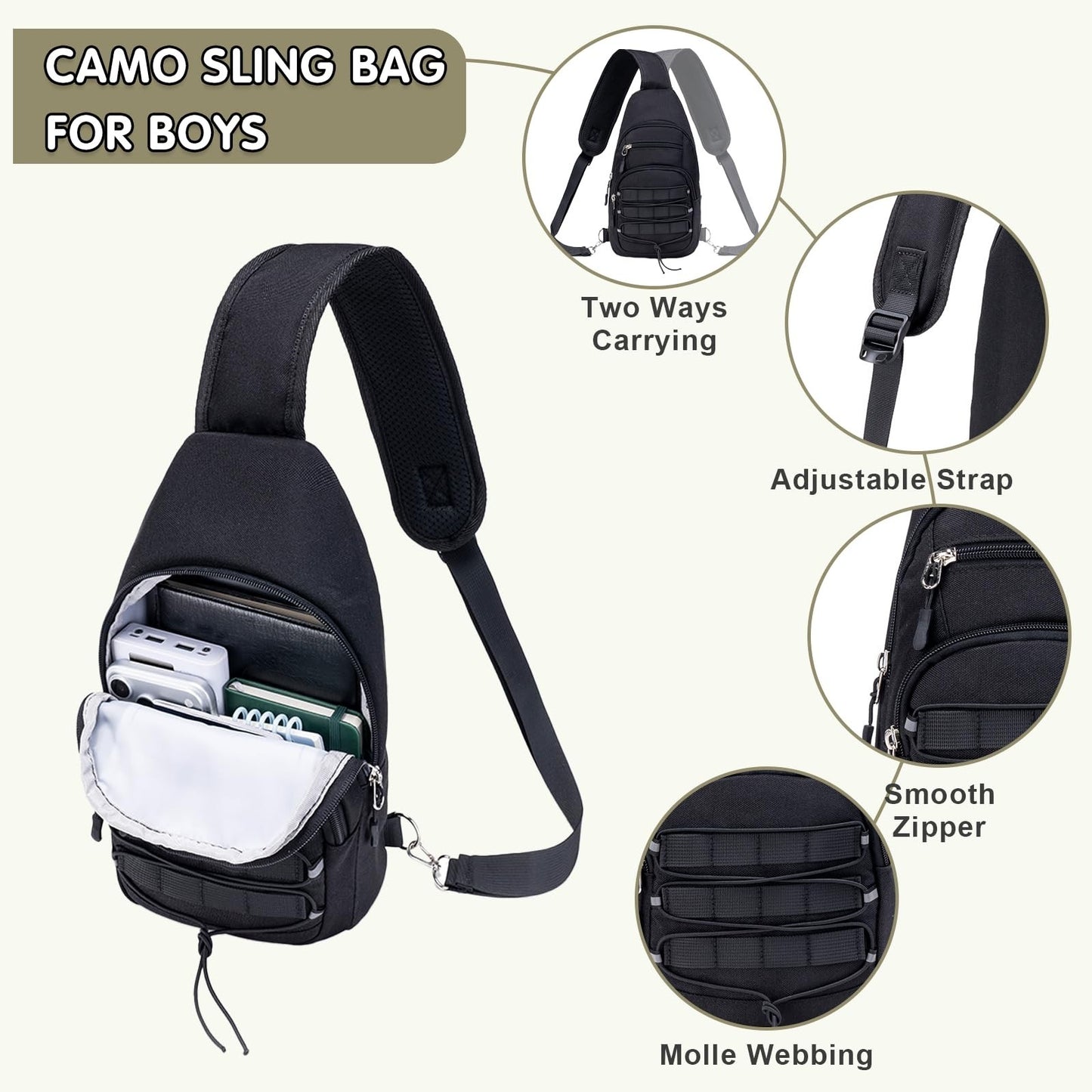 Tactical Camo Backpack Set for Boys   4PCS Military School Bag with Sling, Lunch4