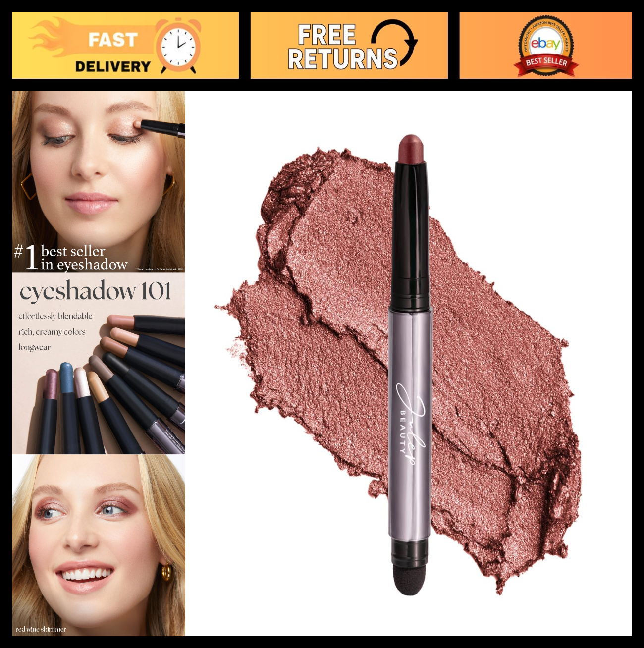 Crème-to-Powder Eyeshadow Stick - Red Wine Shimmer, Long-Lasting, Easy Applicati0