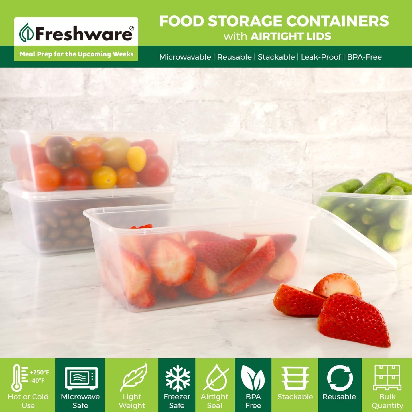 50 Pack 34 oz Plastic Food Storage Containers with Lids - Leakproof, BPA Free, S3