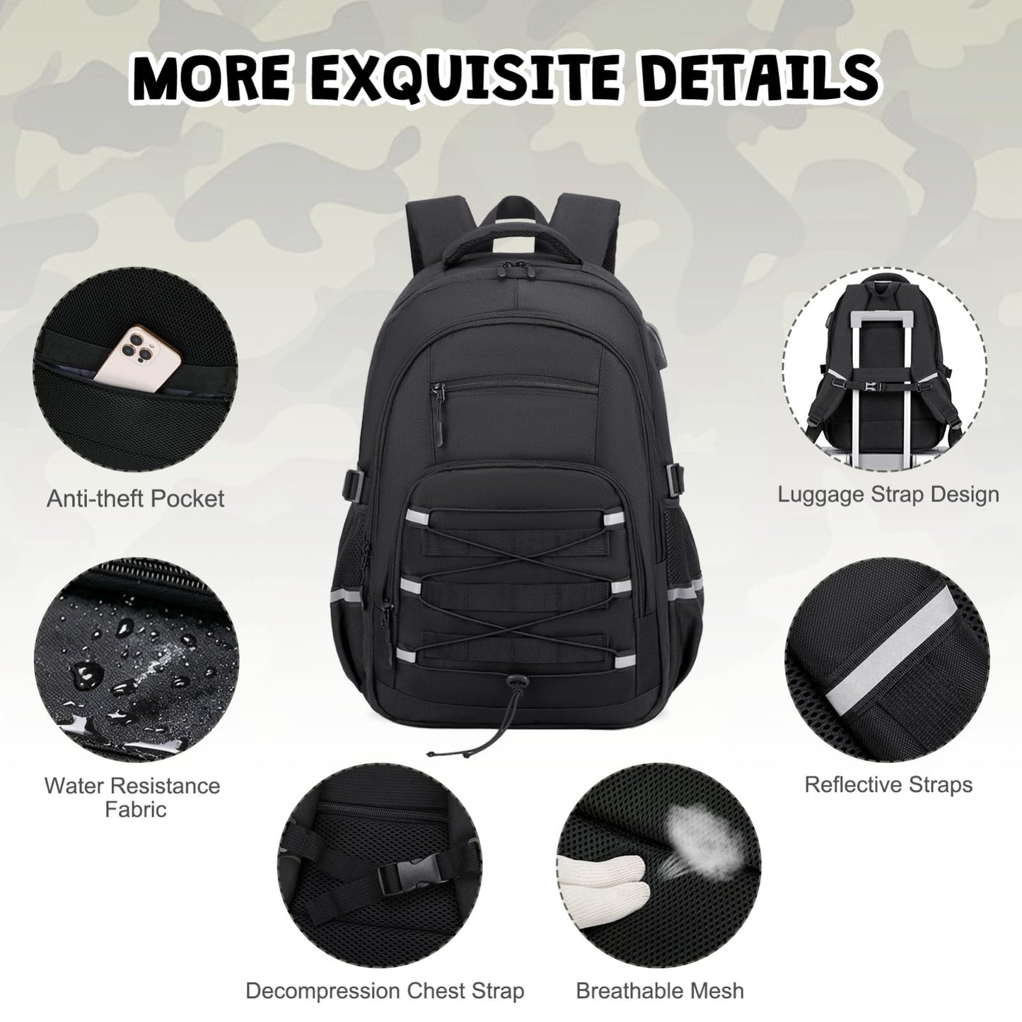 Tactical Camo Backpack Set for Boys   4PCS Military School Bag with Sling, Lunch3