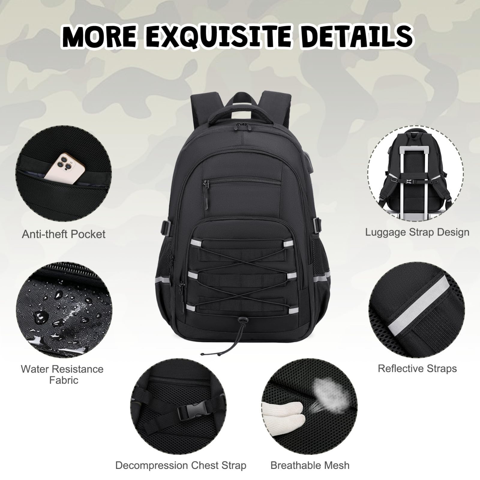Tactical Camo Backpack Set for Boys   4PCS Military School Bag with Sling, Lunch3
