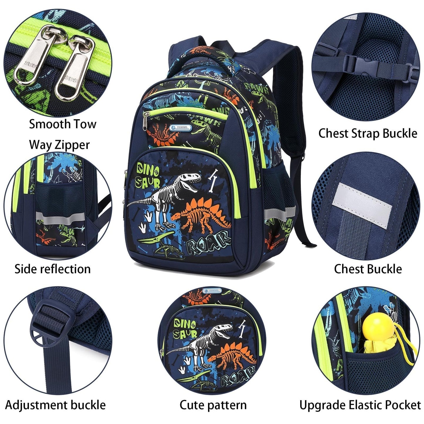 Lightweight Waterproof School Backpack for Kids, Large Capacity, 16" Luminous Di8