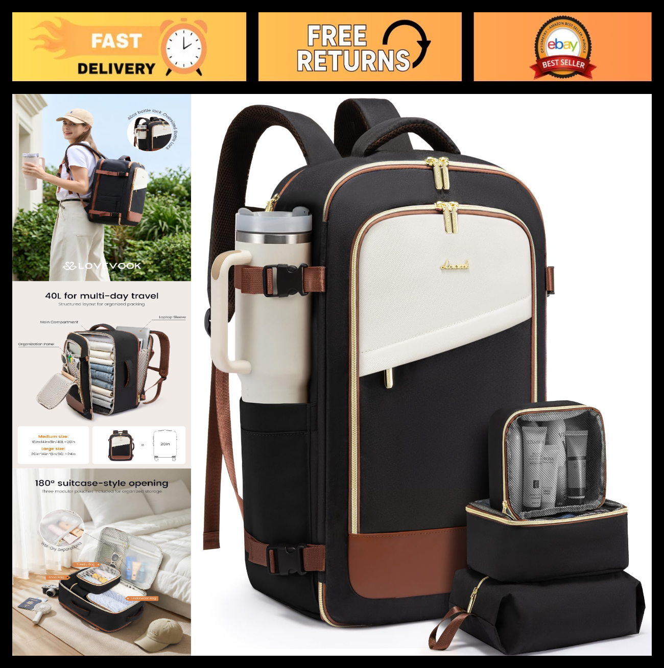 Here’s an optimized eBay title for the product:"40L Travel Backpack for Women0