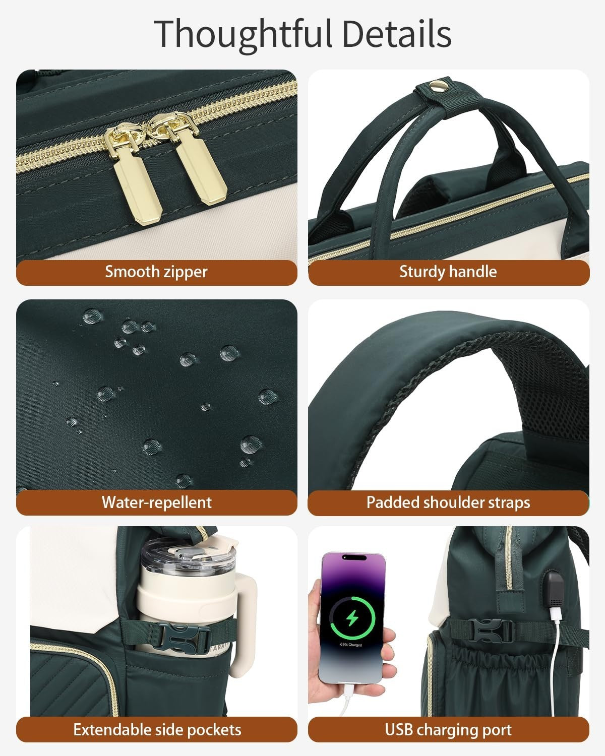Stylish Computer Backpack for Women   Laptop Bookbag with USB Charger & Cup Hold5