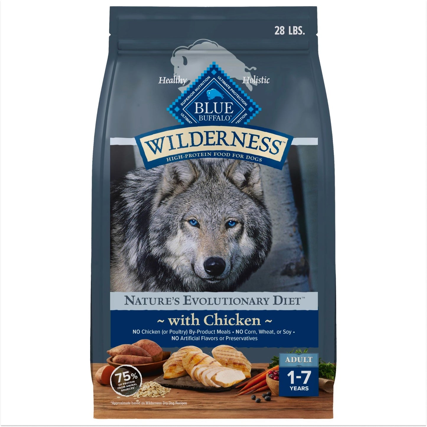 High Protein Chicken & Wholesome Grains Dry Dog Food, 28lb   Grain Free, Natural1