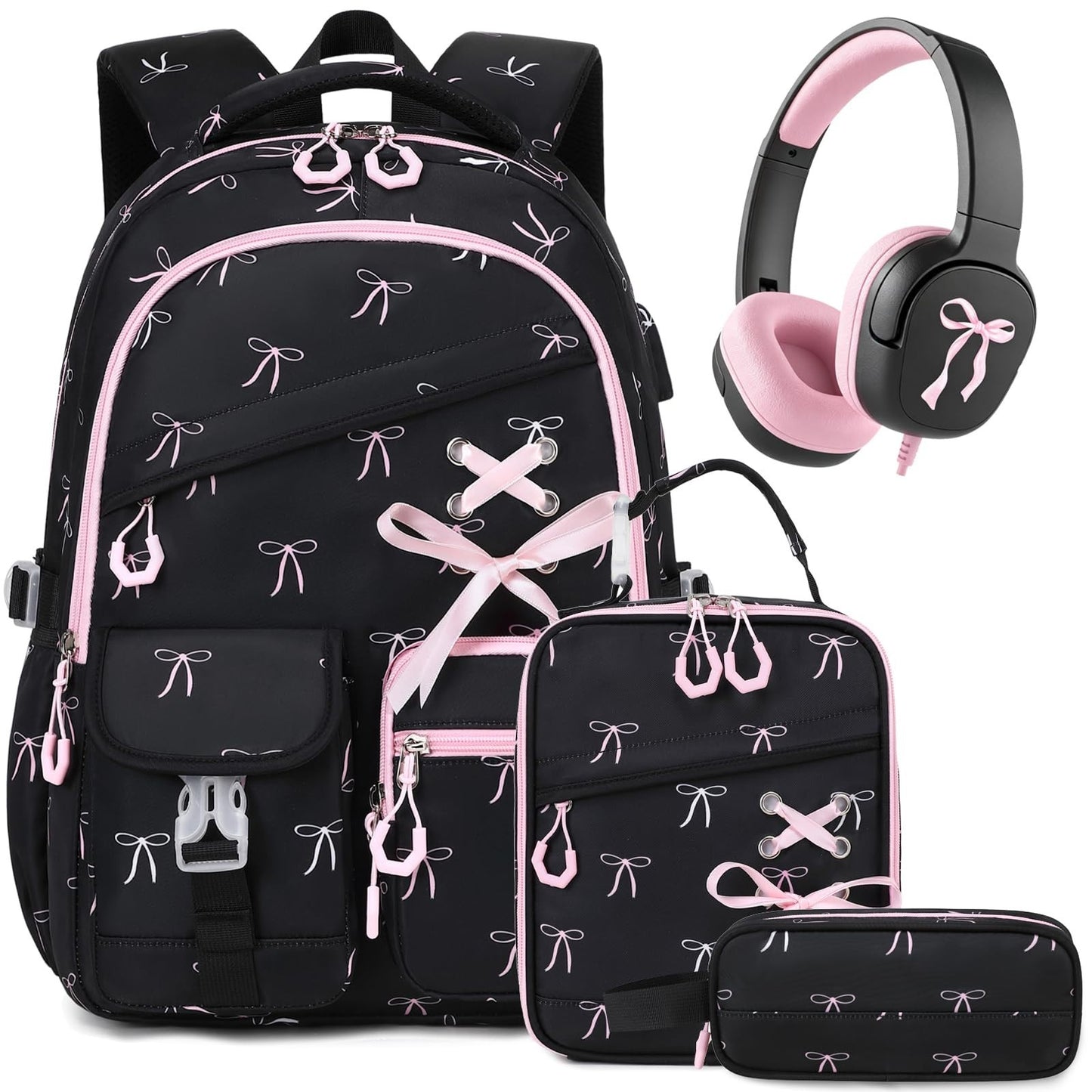 Stylish Girls Backpack with Wired Headphones, School Bag for Teens & Kids1