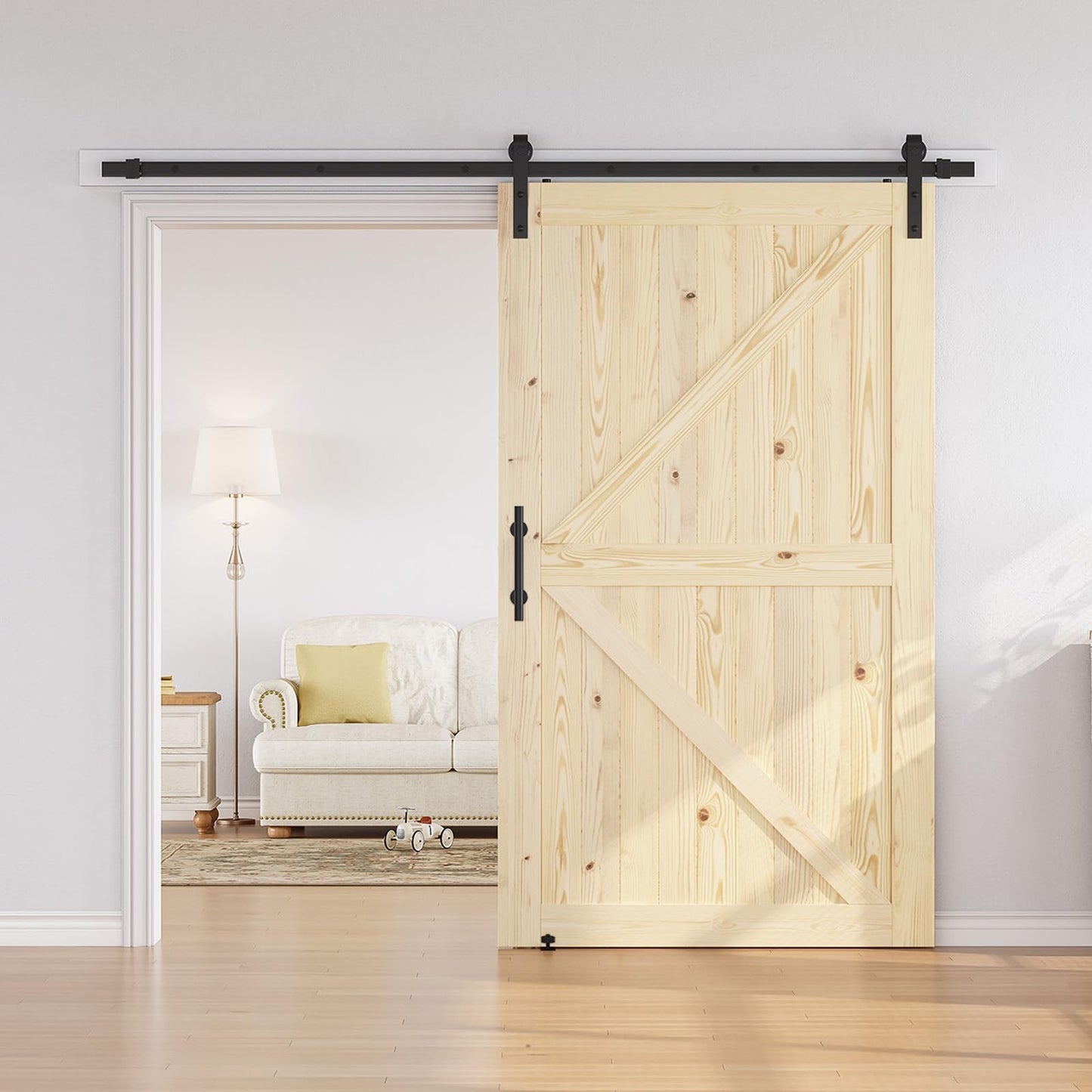 48" x 84" Unfinished Solid Spruce Sliding Barn Door & 8ft Hardware Kit   DIY, St2