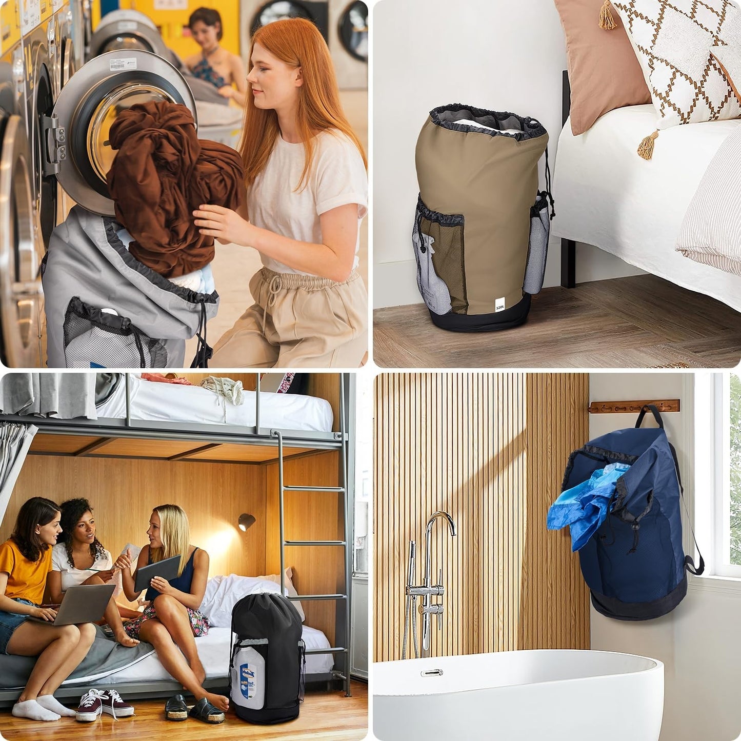 120L Large Laundry Backpack Bag - Durable 900D Oxford Fabric, Mesh Pockets, Trav7