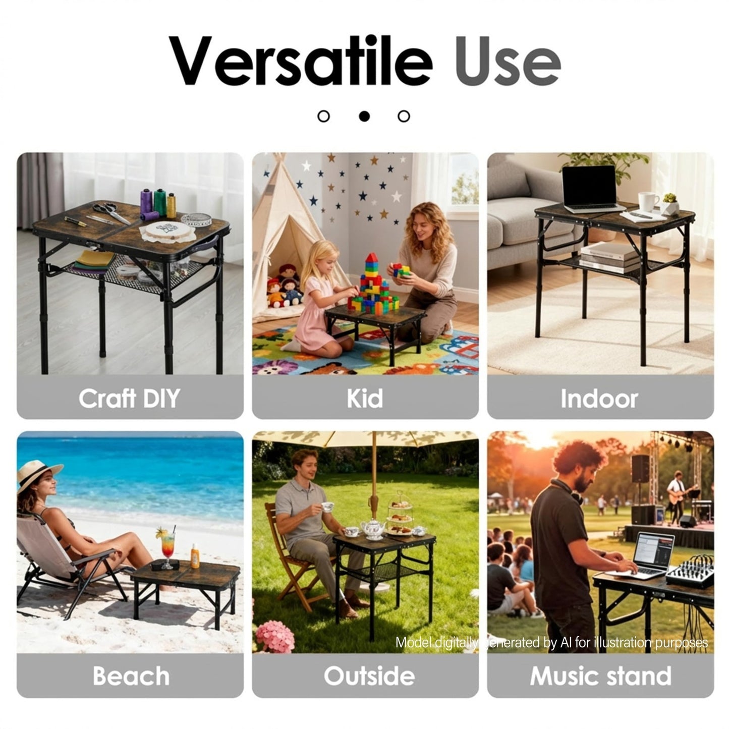 Folding Adjustable Height TV Tray Table - Portable Snack Couch Side Table for In5
