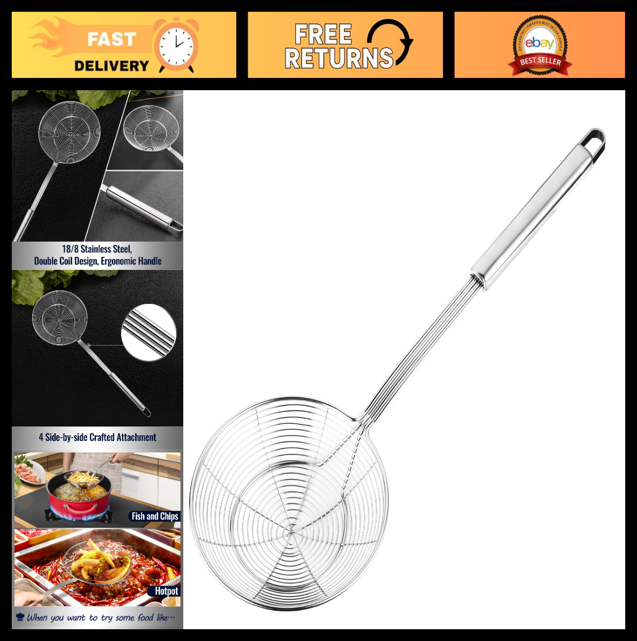 Stainless Steel Spider Strainer Skimmer Ladle   Kitchen Utensils for Frying & Pa0