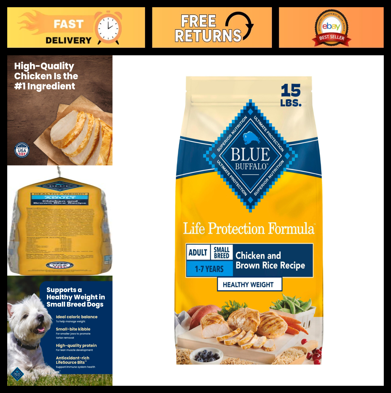 Healthy Weight Small Dog Food   Blue Buffalo Life Protection, 15 lb, Grain Free,0