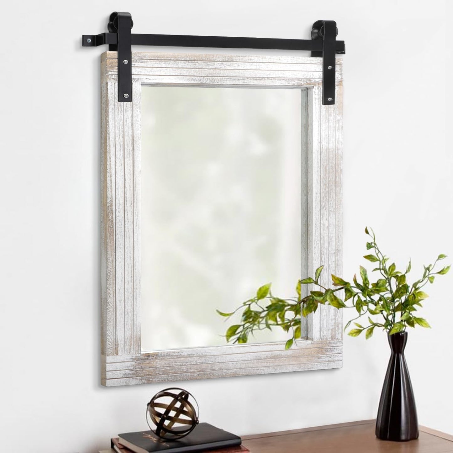 Rustic Barn Door Mirror - 20"x16" Wood Framed Decorative Wall Mirror for Bedroom1
