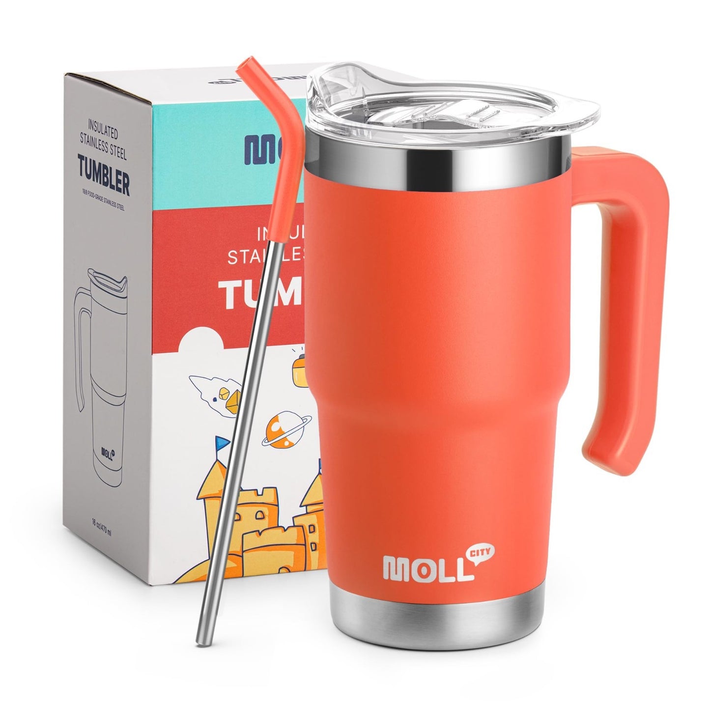 Kids 16oz Stainless Steel Insulated Tumbler Cup with Lid & Straw   Travel Mug (O1