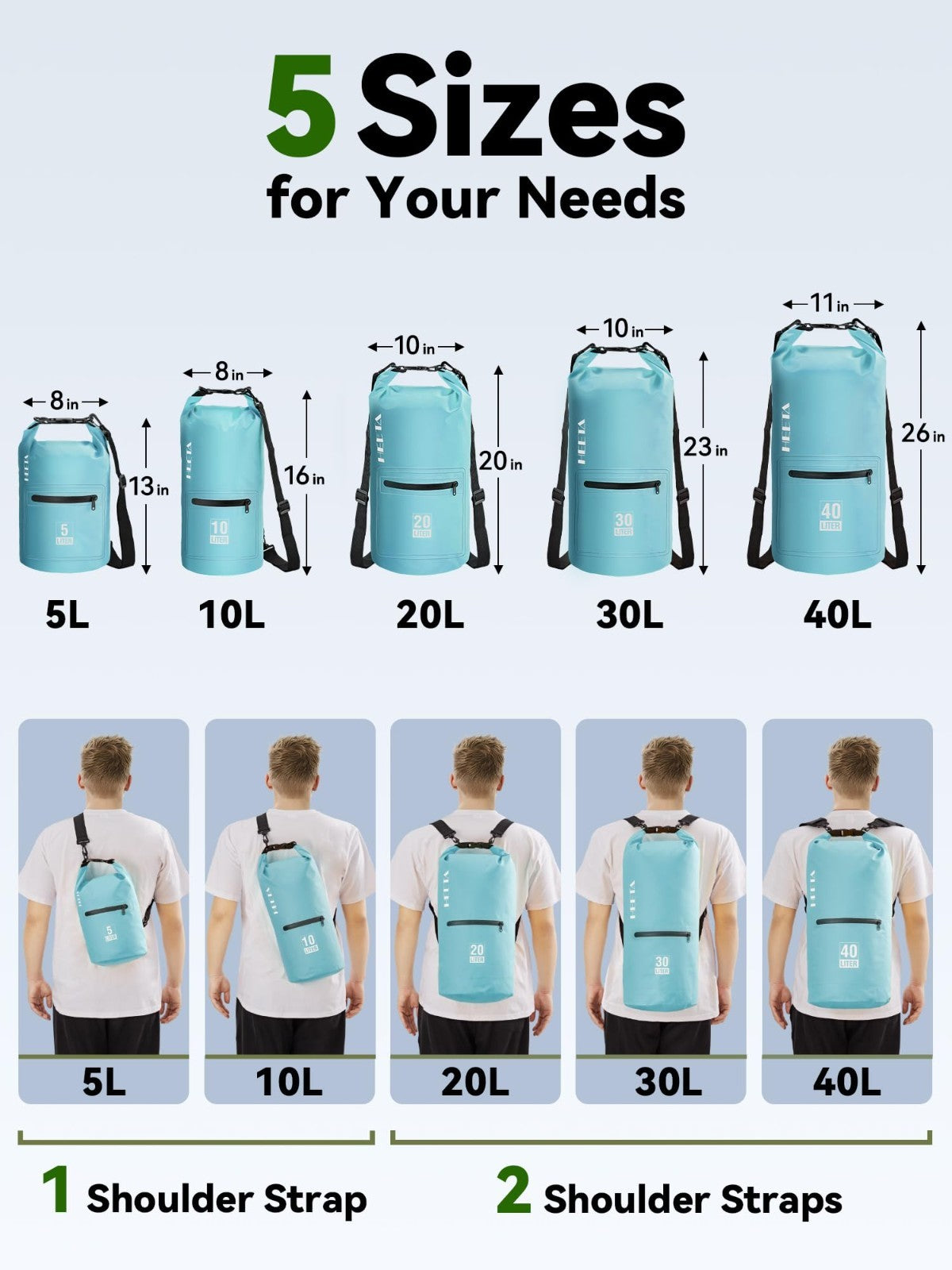 Waterproof Dry Bag with Zipper Pocket - Lightweight Roll Top Storage for Travel,2