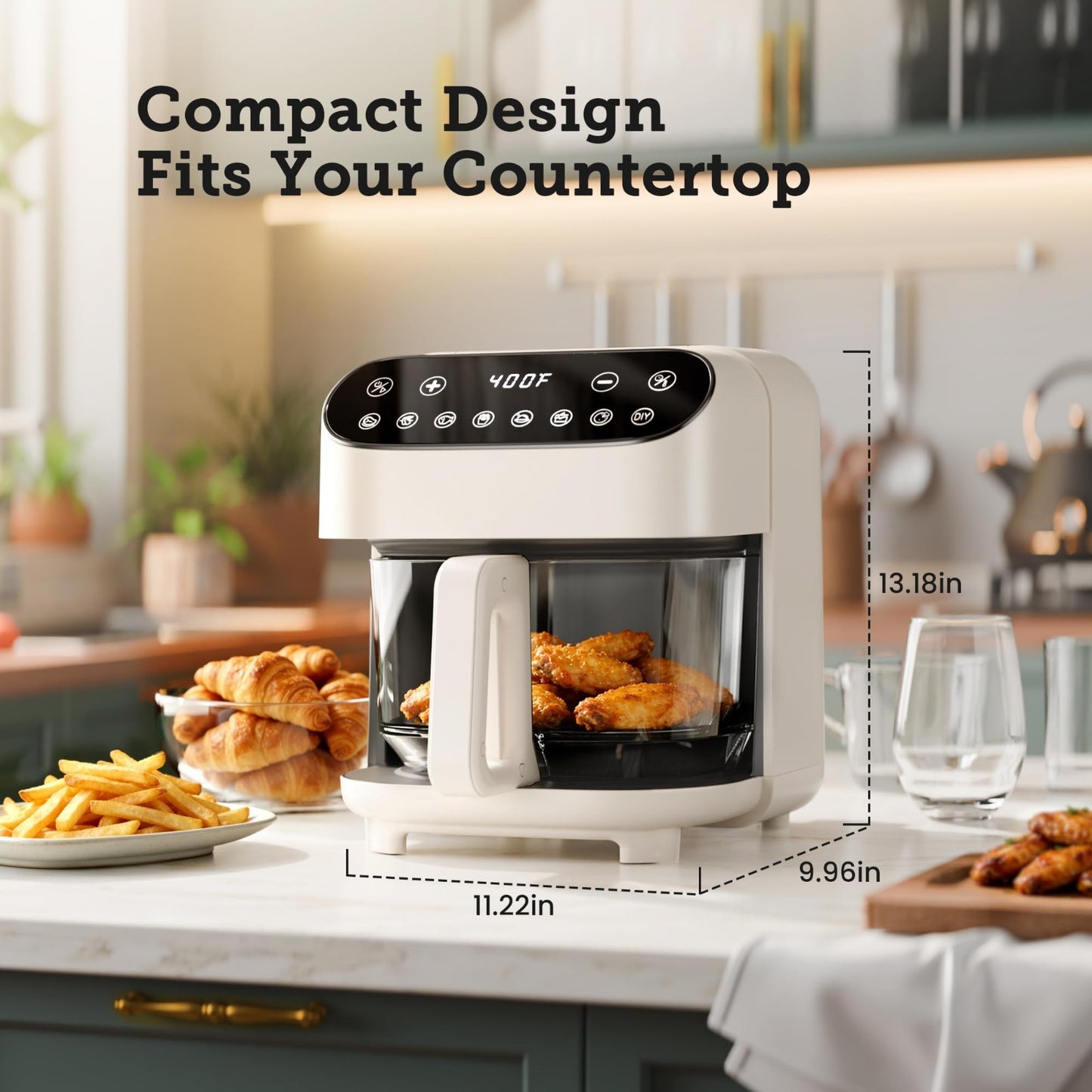 5QT Glass Air Fryer, BPA-Free Non-Toxic, Digital Touch Control, 1500W, Dishwashe2