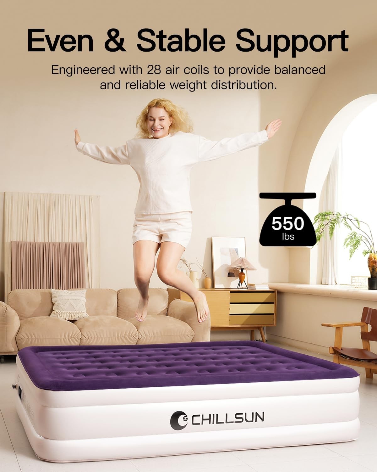 18" Raised Full Air Mattress with Built in Pump, Flocked Top Inflatable Bed for6