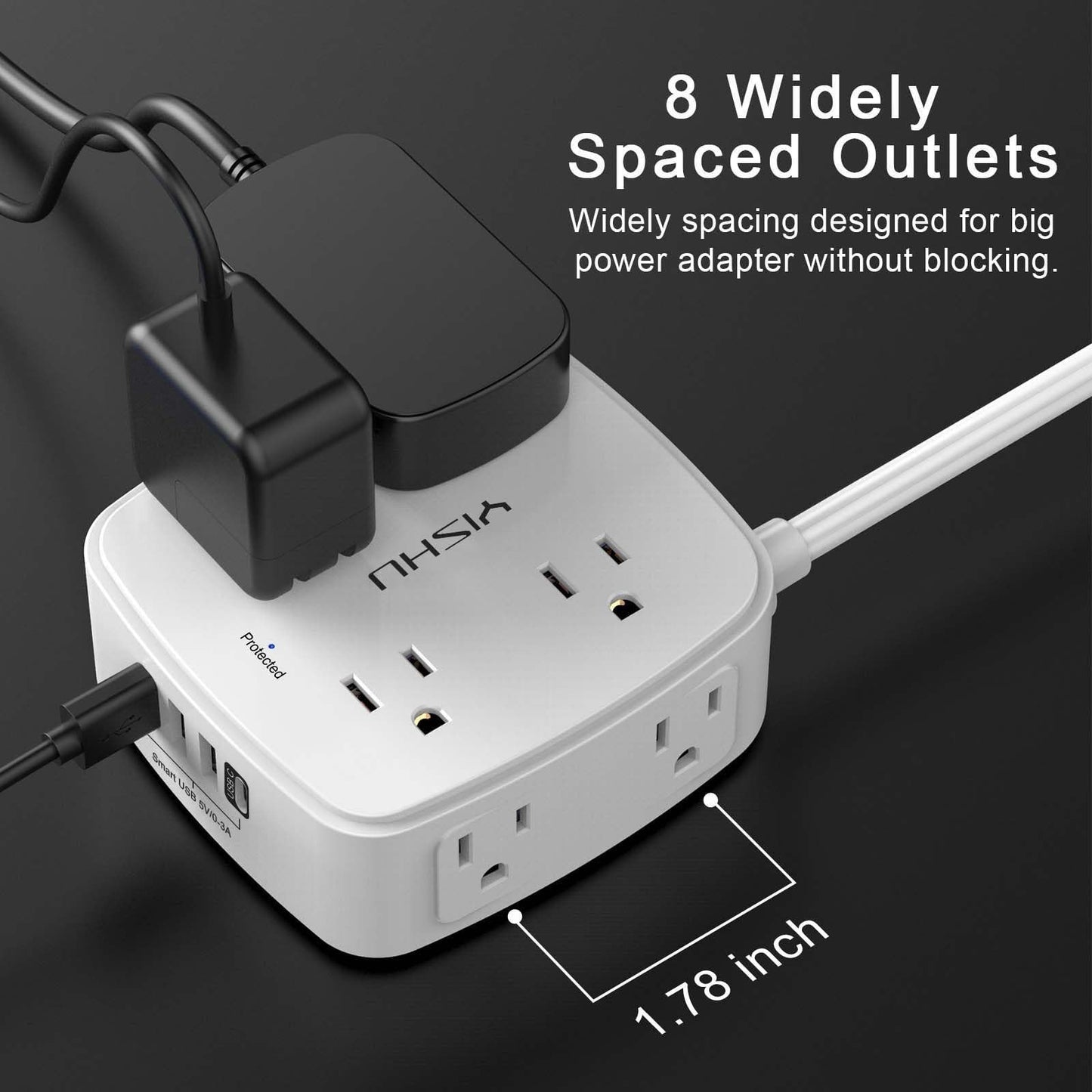 6 Ft Surge Protector Power Strip, 8 Outlets & 4 USB Ports, Flat Extension Cord,3