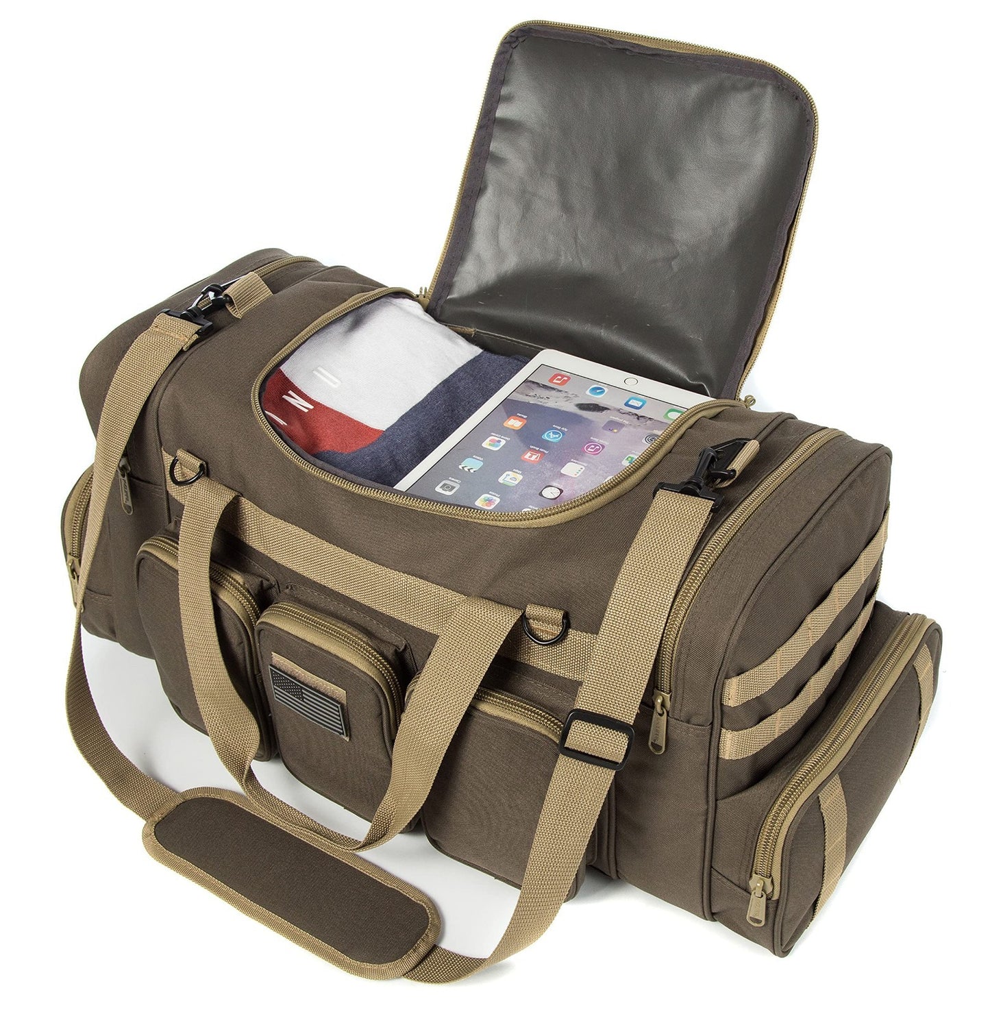 Heavy Duty Tactical Duffel Bag   Military Molle Gear, Lockable Zippers, 27" Khak6