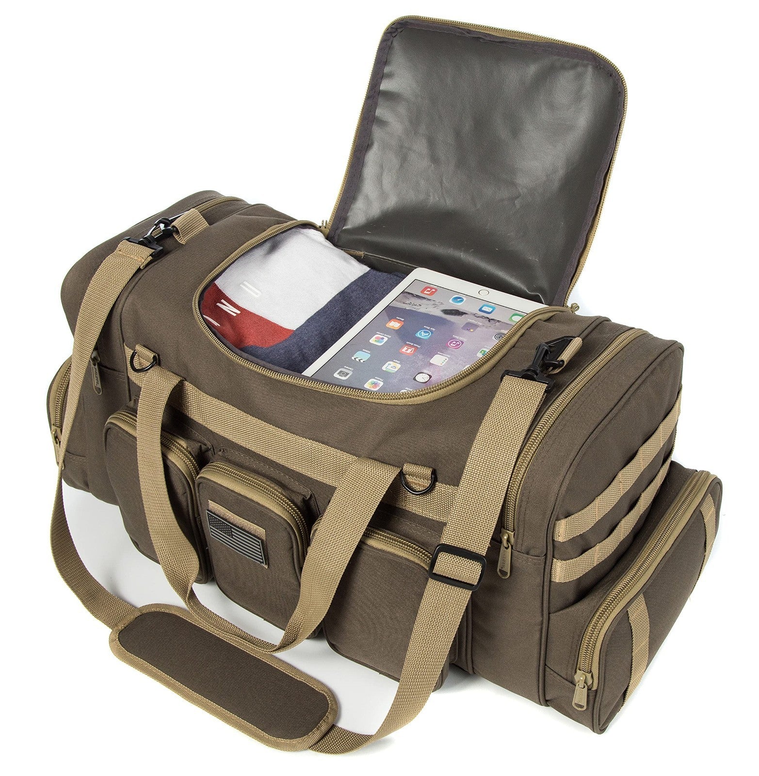 Heavy Duty Tactical Duffel Bag   Military Molle Gear, Lockable Zippers, 27" Khak6