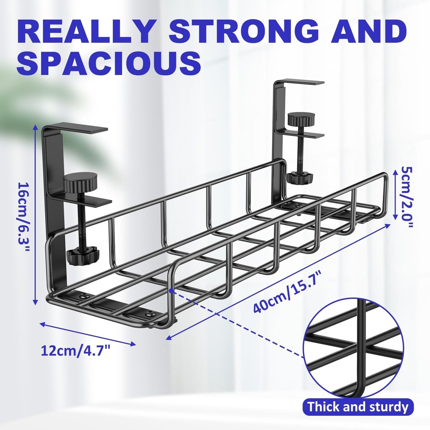 Under Desk Cable Management Tray   No Drill Heavy Duty Steel Wire Organizer, 31.4
