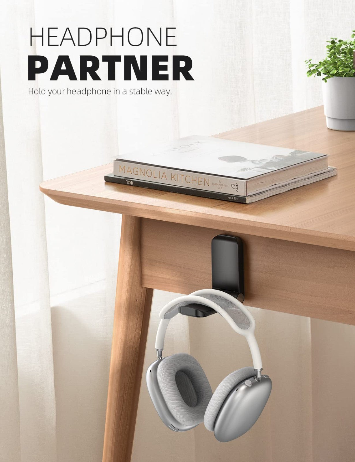 2 Pack Headphone Stand & Hook, Under Desk Headset Hanger Clip, Earphone Holder2