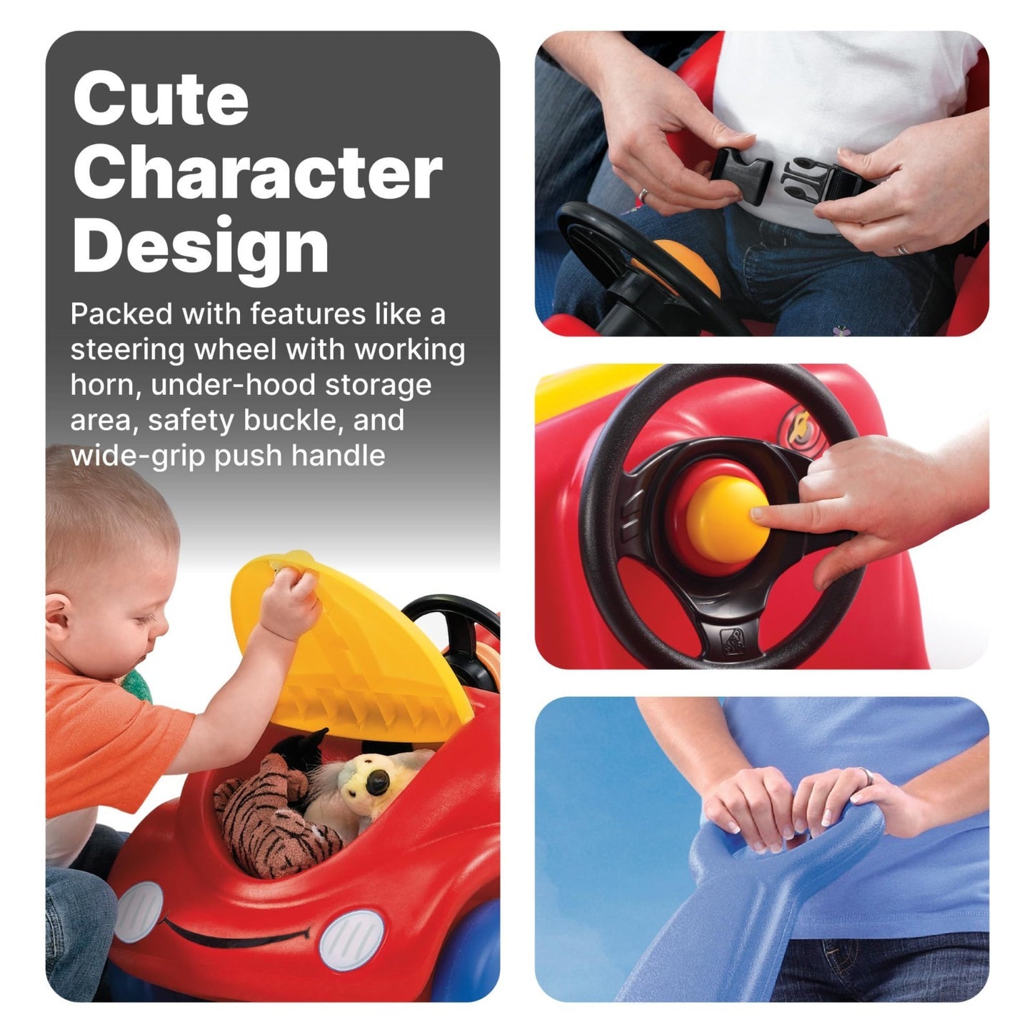 Toddler Push Car Buggy with Seat Belt & Horn - Ride-On Toy for Kids 18 Months+3