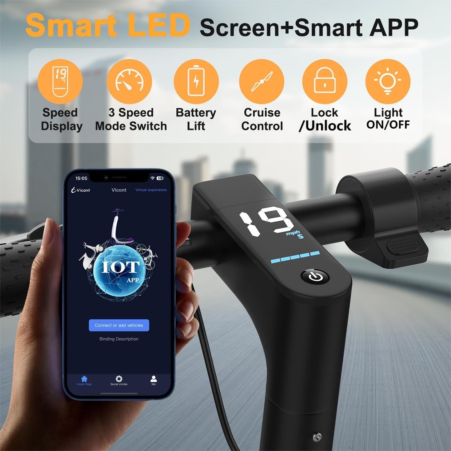Powerful Electric Scooter 500W/350W Motor, 19MPH Speed, 16-27 Mile Range, Foldin6