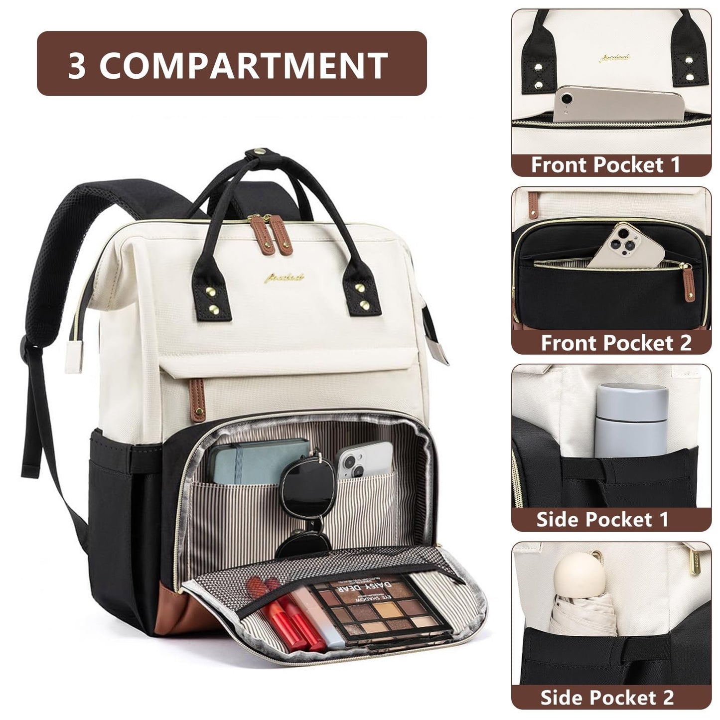 Stylish 18" Laptop Backpack for Women   Anti Theft Travel Bag with USB Port, Dur3