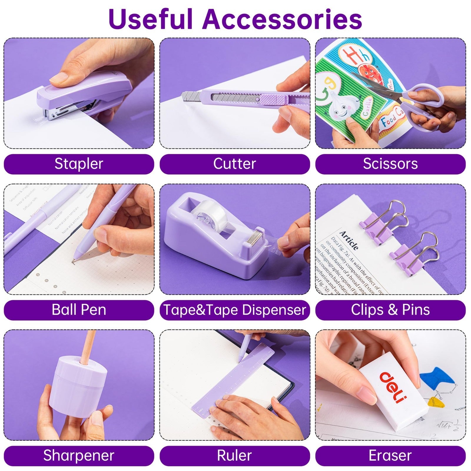 Purple Desk Accessory Organizer Kit   Deli Office Supplies Set for Home & Work4