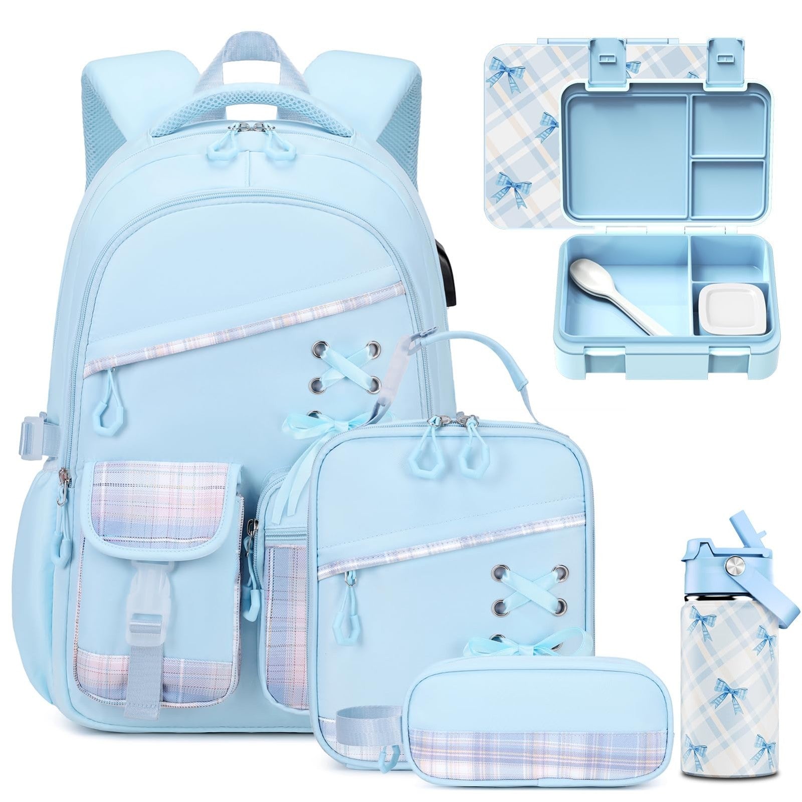 Girls Backpack Set, 9PCS with Lunch Bag, Pencil Case, Bento Box & Water Bottle,1