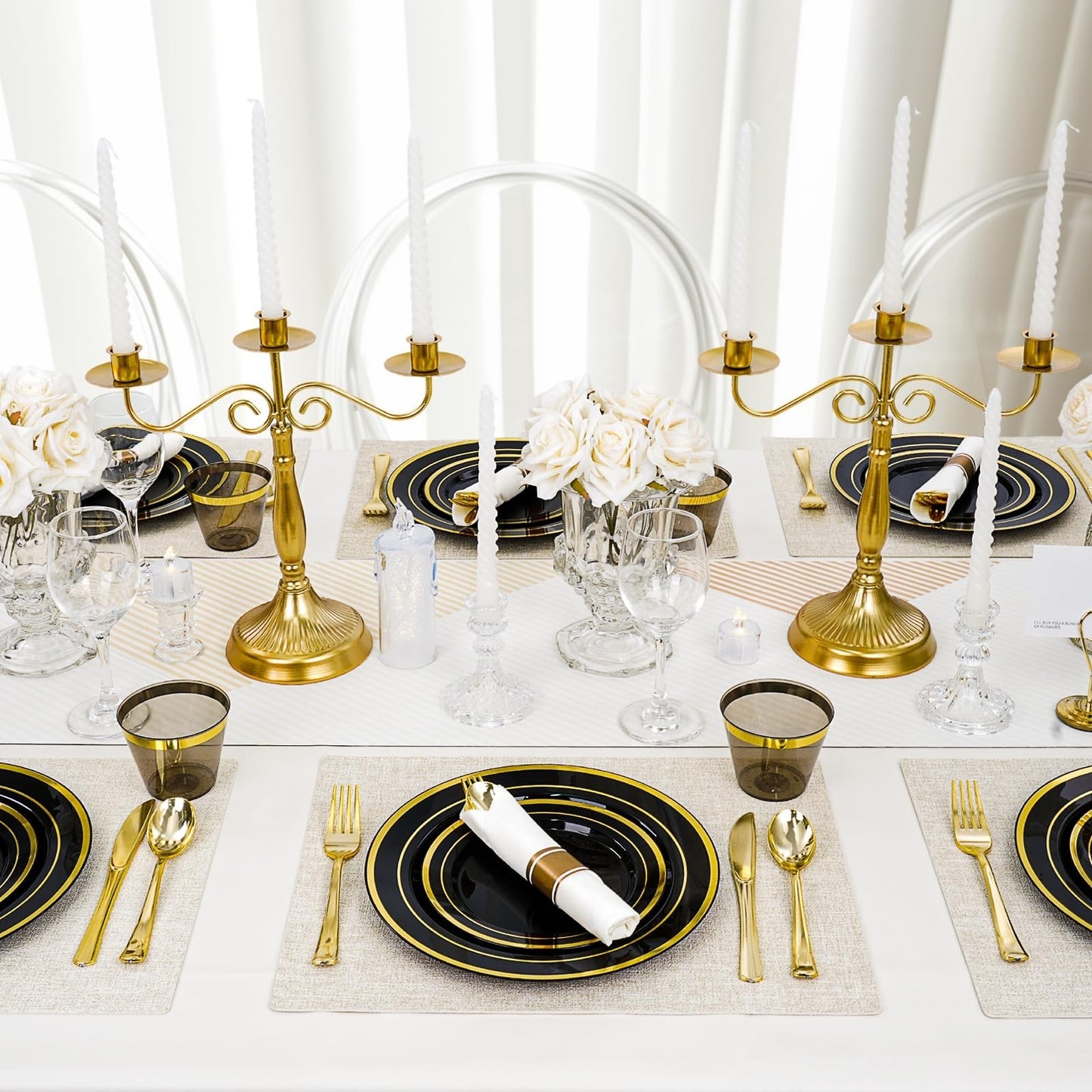 350 PCS Black Plastic Dinnerware Set for 50 Guests - Disposable Plates, Napkins5