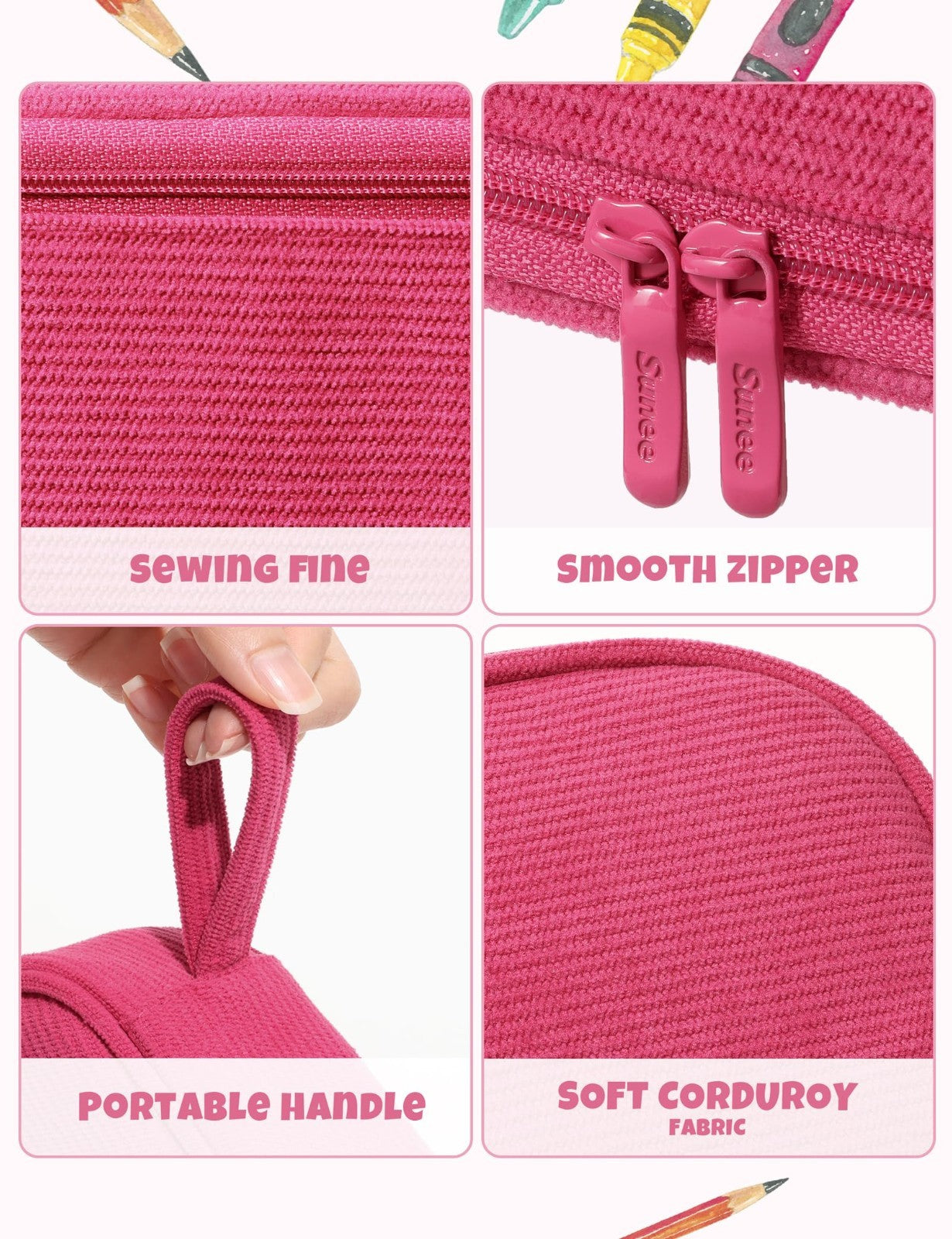 Cute Large Pencil Case, Soft Corduroy Zipper Pouch, Kawaii Pen Bag, School Suppl4