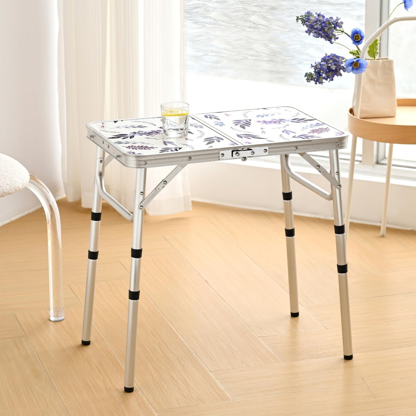 Portable Folding Camping Table - 2ft Adjustable Height Picnic Table, Lightweight2
