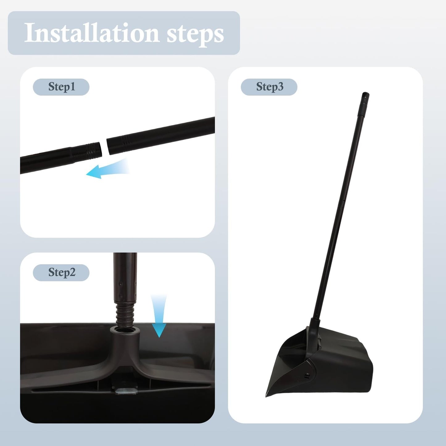 3-Pack Heavy Duty Upright Dust Pans with Long Handle & Wheels - Indoor/Outdoor C6