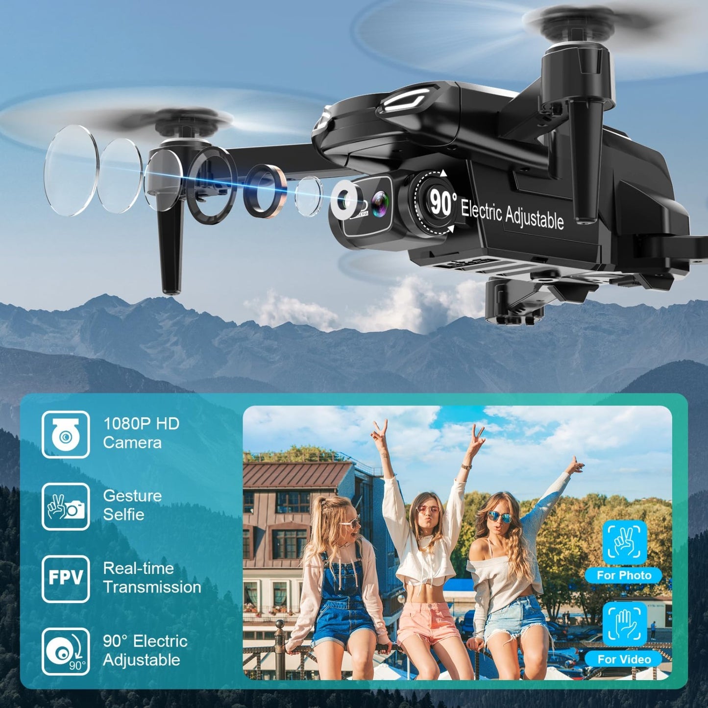 Foldable Drone with 1080P Camera, Mini Quadcopter for Beginners, 2 Batteries, Ea2