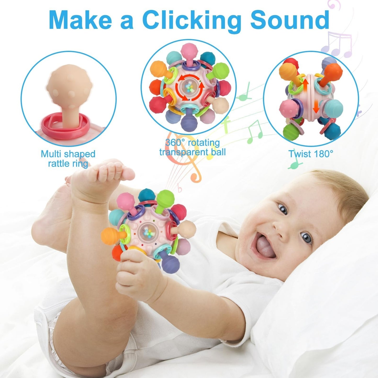 Montessori Sensory Teething Toys for Infants 0 18 Months, BPA Free, Textured Bal4